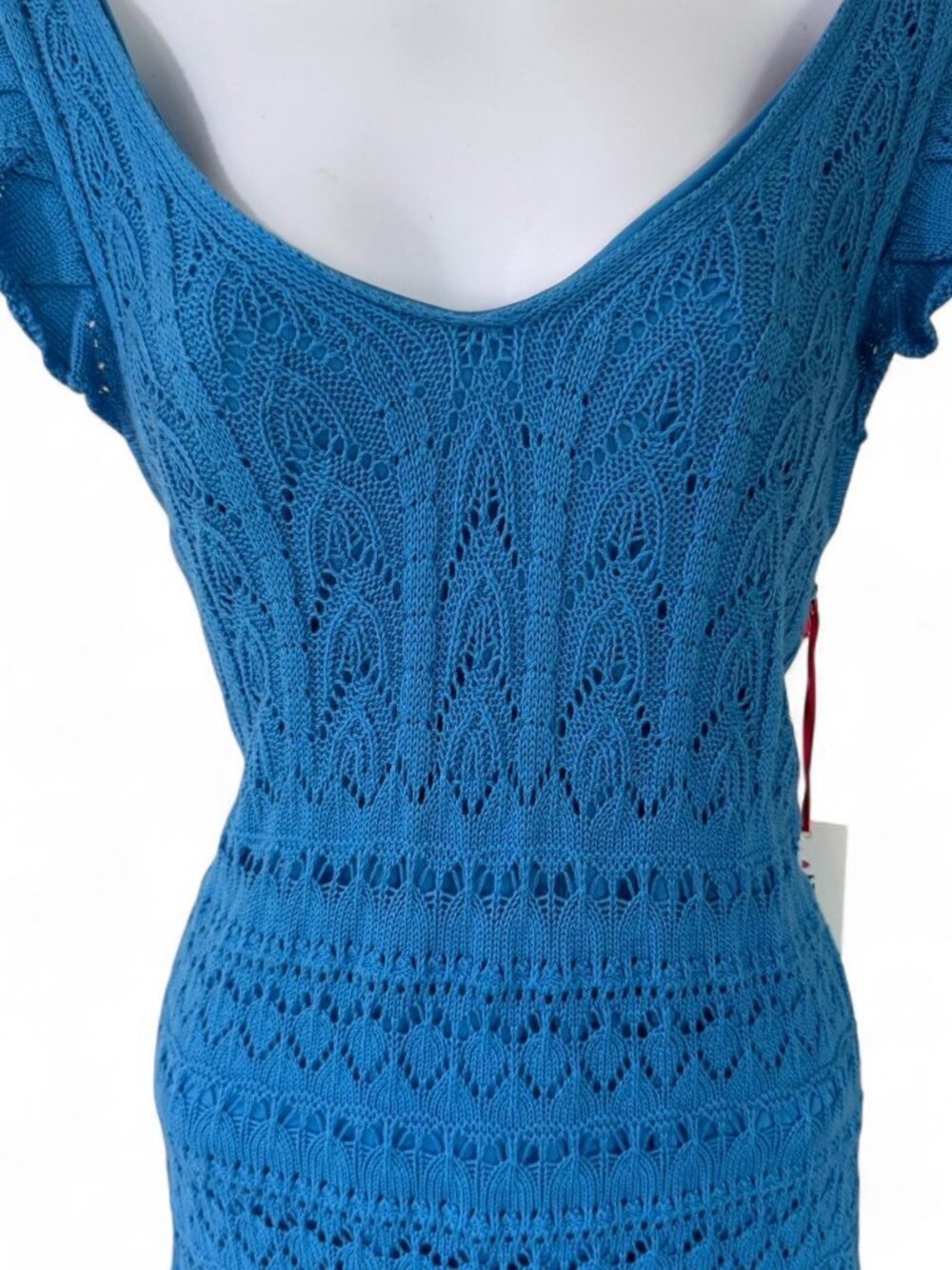 Blue Lace Knit Off-Shoulder Dress L NWT